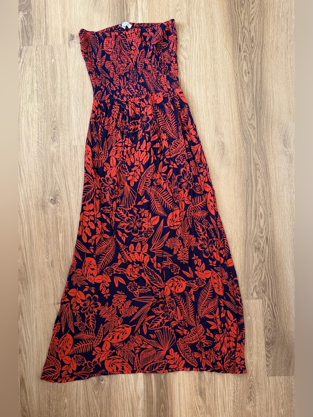 Patrons of Peace Navy and Red Floral Strapless Maxi Dress